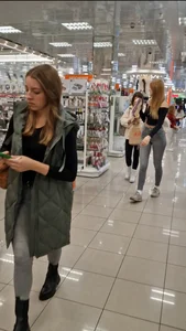 German girl caught me  jeans ass gap + Faceshot