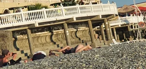 Hot Candid Girl in a Swimsuit Chilling on a Beach With Her Boyfriend Creepshots Series