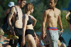 Skinny Pale Girl in Swimsuit on the Beach Candid Pics