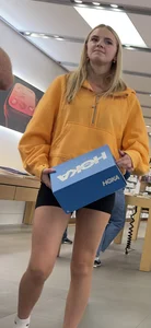 Cute blonde in black booty shorts