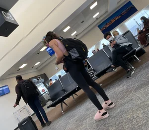 Tight slut with serious pokies at the airport