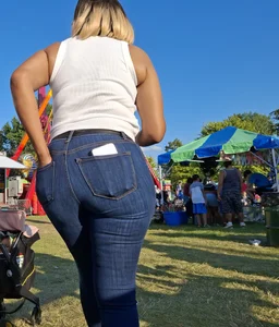 Big ass Ebony in tight jeans at carnival