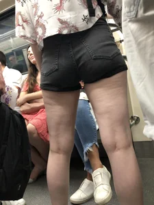Ass in Black Denim Mini Shorts Subway Train Candid