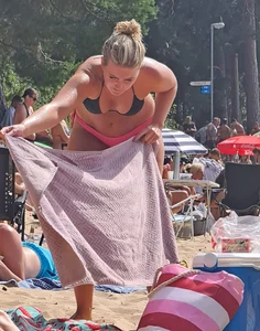 Swedish Beach Babe In Black and Pink Bikini