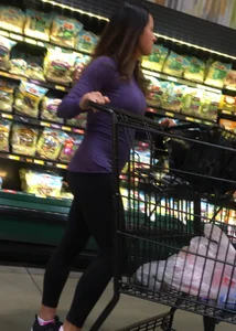 Big boobed brunette in leggings grocery shopping with a nice ass too