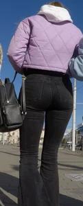 Juicy ass in black tight jeans and nice skinny legs street closeups