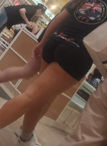 College gym chick on the escalator