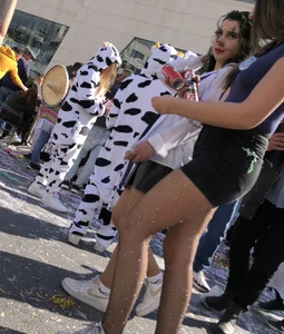 Carnival girls wearing pantyhose, spandex shorts, stockings, skirts and other outfits