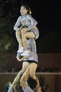 Bunch of athletic Thai cheerleaders at a competition
