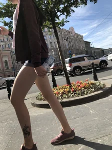 Amazing Thin Tattooed Legs in Denim Mini-Shorts Street Candid Photos Gallery