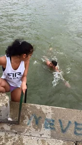 Girl in Panties Climbing Down to Water - Spread Legs Creepshot