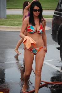 Various sexy girls at car washes in bikinis