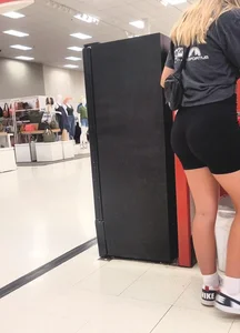 Blonde Teen takes her time at checkout