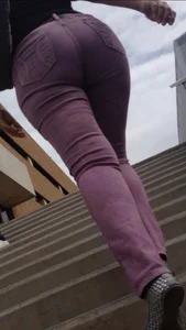 Black babe with a nice ass in tight jeans and vpl