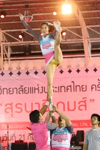 Bunch of athletic Thai cheerleaders at a competition
