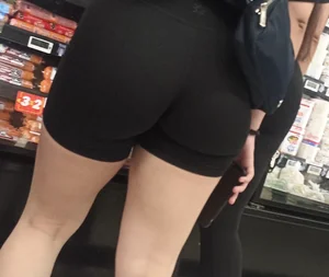 Two fitness girls  in black shorts and leggings in the supermarket [OC]