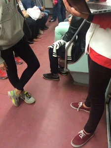 Skinny Girls in Tight Jeans in the Subway Train Candid