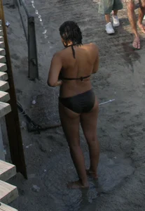 Waiting for the beach shower