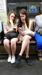 Couple of Cute Girls With Sexy Legs Giggling in Subway, a Busted Creepshot