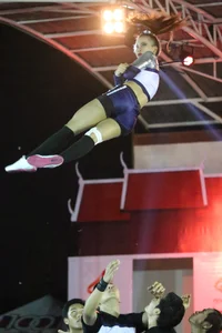 Bunch of athletic Thai cheerleaders at a competition