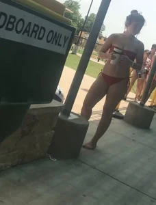 Teen girl in a red swimsuit candid videos, busted