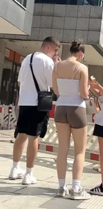 Beautiful girl with an even better ASS in BEIGE SHORTS