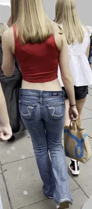 Cute blonde tight jeans red croptop