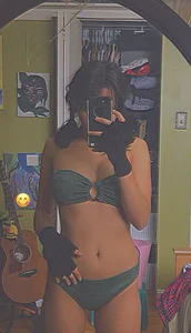 Sexy And Skinny Candid Girl in Underwear Taking a Selfie in the Mirror, Touching Her Tummy