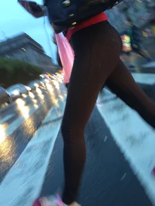 Girl with Fit Ass and Legs in Tights Crossing the Street Candid