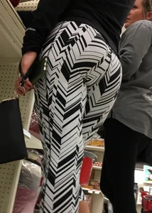 Black and white patterned leggings booty on cute girl at Target