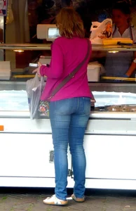 Street market milf in tight jeans