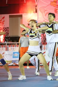 Bunch of athletic Thai cheerleaders at a competition