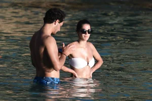Iris Mittenaere in a white thong bikini on the beach in St Martin