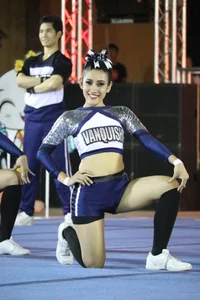 Bunch of athletic Thai cheerleaders at a competition
