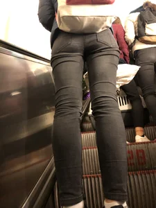 Lovely Flat Ass and Skinny Legs in Tight Black Jeans Subway Escalator Creepshot