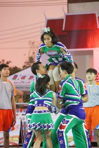 Bunch of athletic Thai cheerleaders at a competition