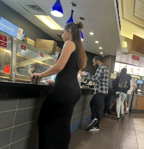Fat booty brunette in tight black dress (oc)