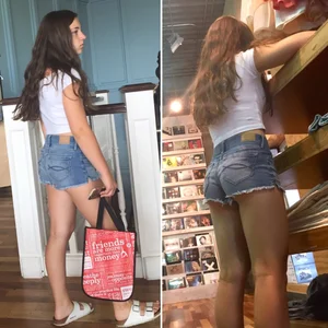Hot Legs in Denim Mini Shorts Store Candid