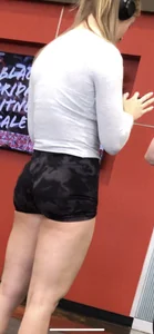 Super fit college gym girl showing off in shorts - all OC