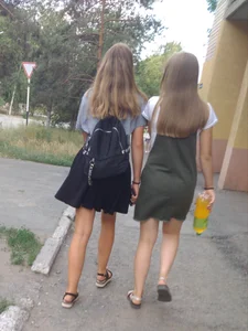 Skinny Teens in Sandals and Skirt Street Candid