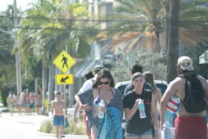 Sexy Florida beach bikini girls, some topless
