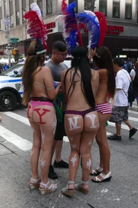 Painted NYC girls in thongs with amazing bodies