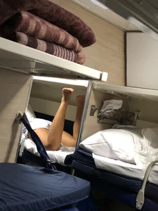 Barefoot Girl in Shorts in the Train Sleeping Car Candid Gallery