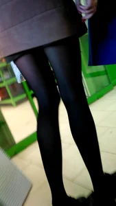 Thin Legs in Black Pantyhose Office Closeup Creepshot
