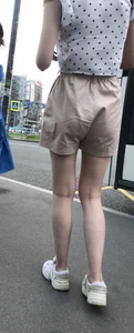 Cute Girl in a Blouse and Shorts With Thin Legs Bus Stop Candid Photo Gallery