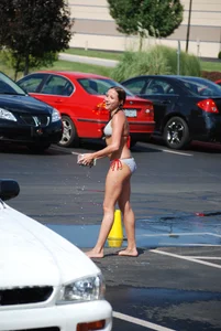 Various sexy girls at car washes in bikinis