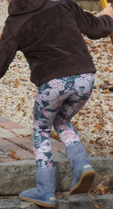 Skinny teen neighbor raking leaves in tight floral patterned leggings