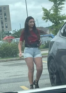 Brunette milf in tight shorts and fuck-me heels