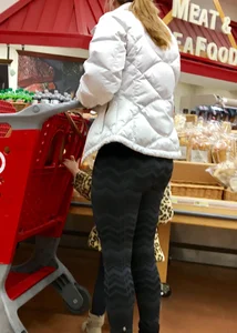 Target blonde milf shopping in patterned leggings with a nice booty