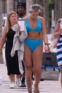 Blue Thong Bikini Taking a Walk